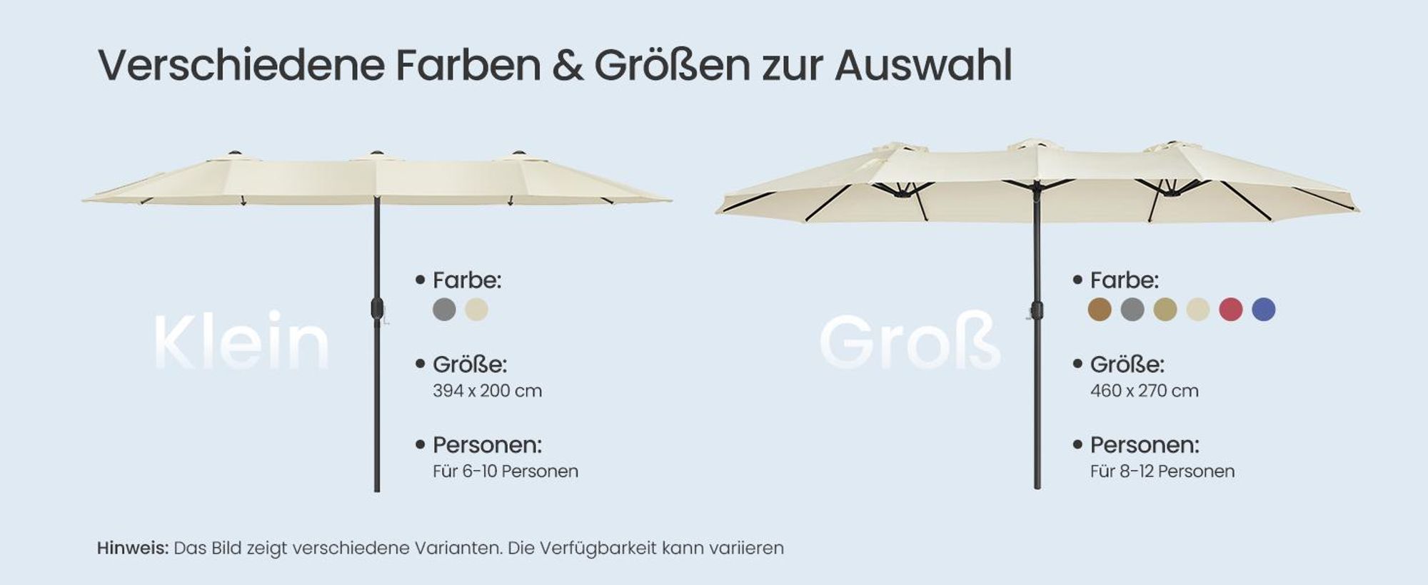 SONGMICS Doppelsonnenschirm, extra großer Sonnenschirm, Gartenschirm, UPF 50+