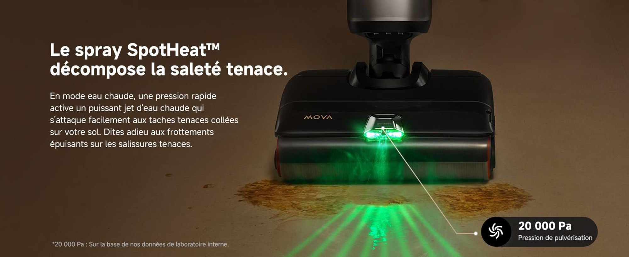 MOVA X4 Pro aspirateur balai sans fil, aspirateur laveur sec et humide 20 kPa, lavage eau chaude, auto-nettoyage 100 °C, brosse LED,  ajustement intel