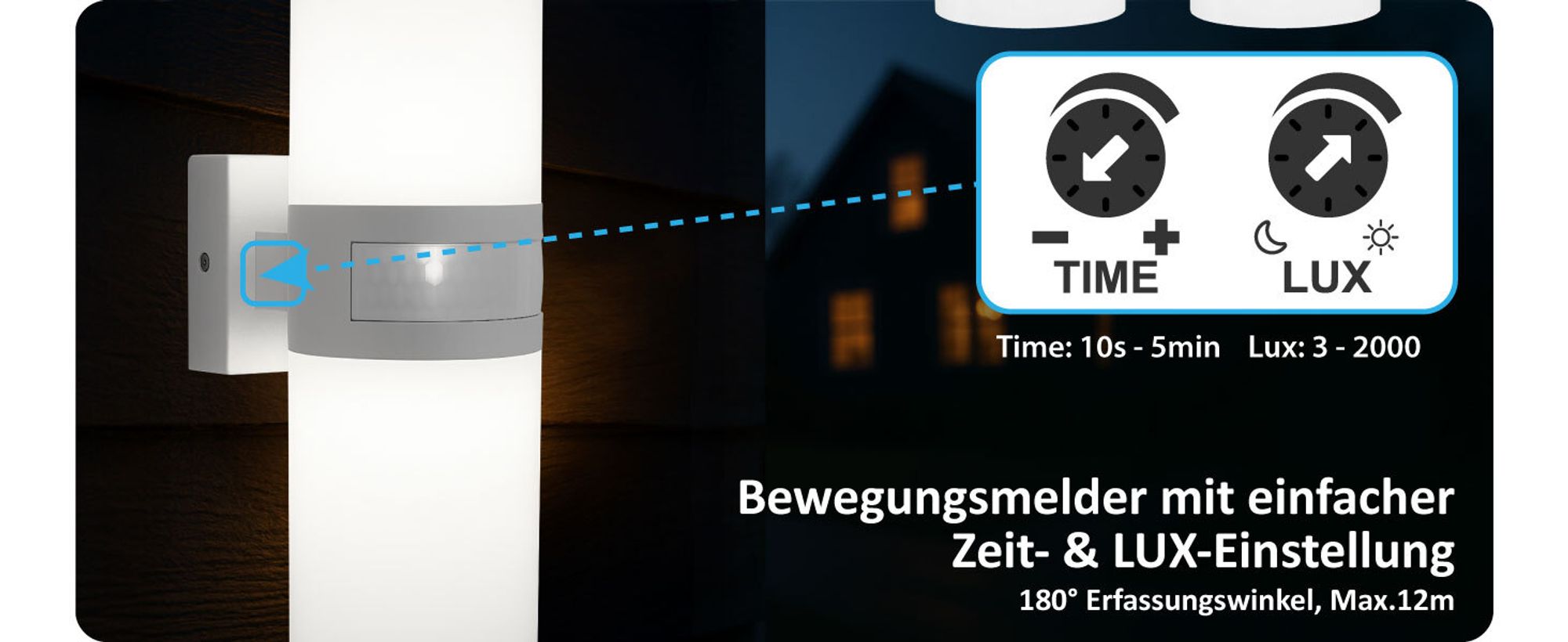 LED Außenwandleuchte ST102A1 TWIN-WH – 2x10W, 2300lm, Bewegungsmelder, IP65, neutralweiß