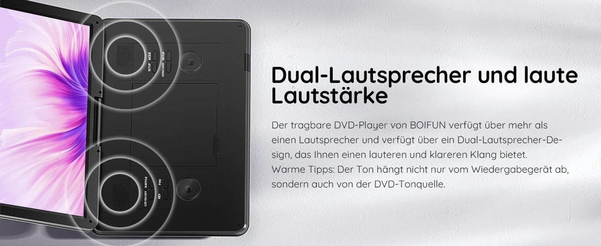 17,5’’ Tragbarer DVD Player mit 15,6’’ HD Display, Unterstützung für USB/SD-Karte/AV-Übertragung, Sync TV/Projektor Bildschirm