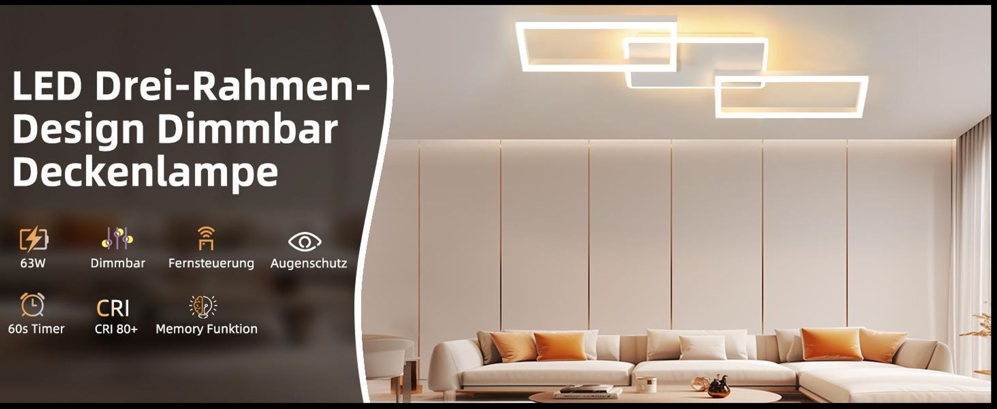 ZMH LED Deckenleuchte Deckenlampe 80CM Wohnzimmer Dimmbar mit Fernbedienung 63W Weiß Schlafzimmerlampe für Schlafzimmer Küche Esszimmer Büro