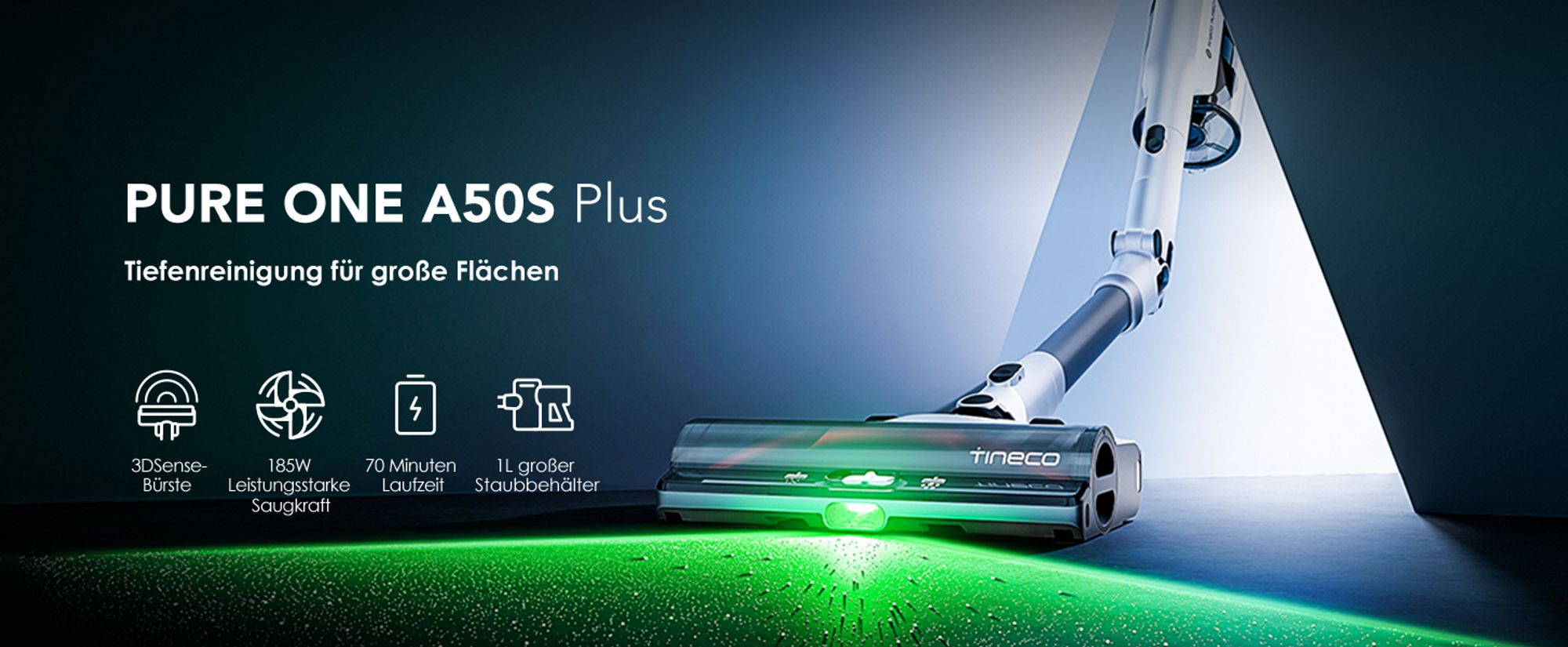 Tineco PURE ONE A50S Plus Akku Staubsauger, Flex Kabelloser Handstaubsauger 70 Min., 3DSense Power Bürste, PureCyclone Technol. 1L Staubbehälter