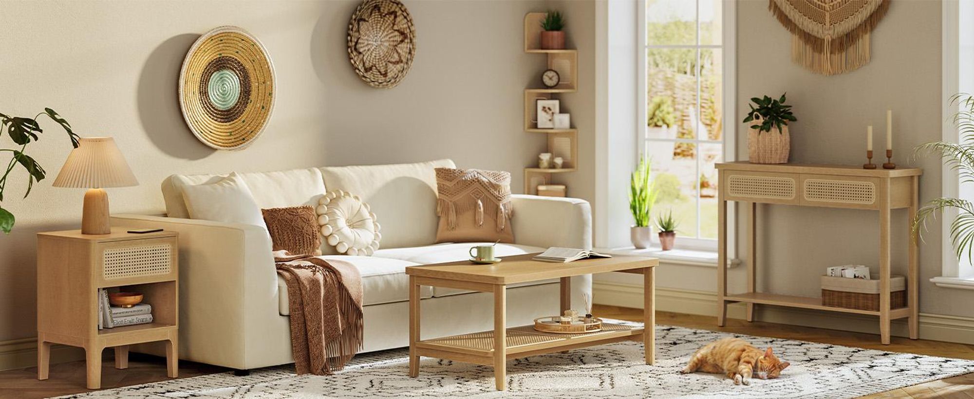 VASAGLE Eckregal, Wandregal 5 Ebenen, Schweberegal, Regal Wandmontage, Zickzack-Form, PVC-Rattan-Seitenplatten