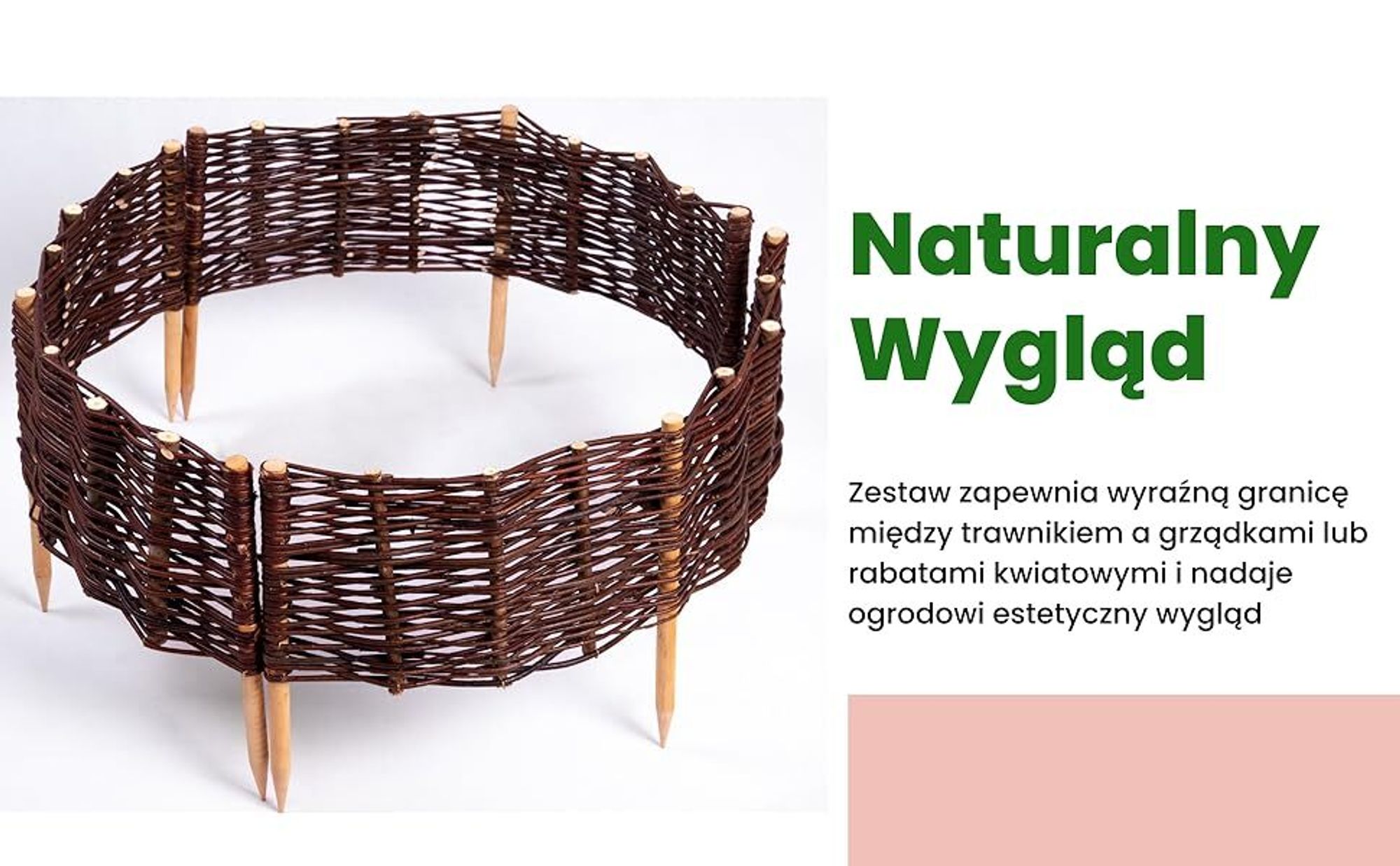 Ogrodzenia Wiklinowe Palisada Wiklinowa Okrągła Zestaw 4 sztuk 45x20 cm, Rabatka Ogrodowa, Obrzeże Trawnika, Naturalny Płotek Wiklinowy