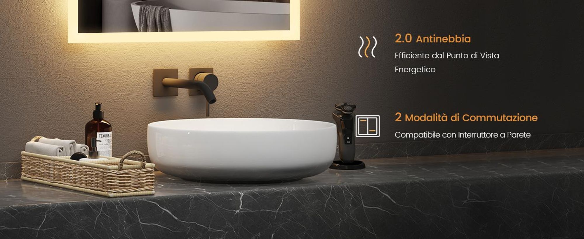 Specchio da bagno EMKE LED 50x70 cm con illuminazione e antiappannamento, specchio da parete con interruttore meccanico Specchio da bagno 3000K/6500K Colori della luce
