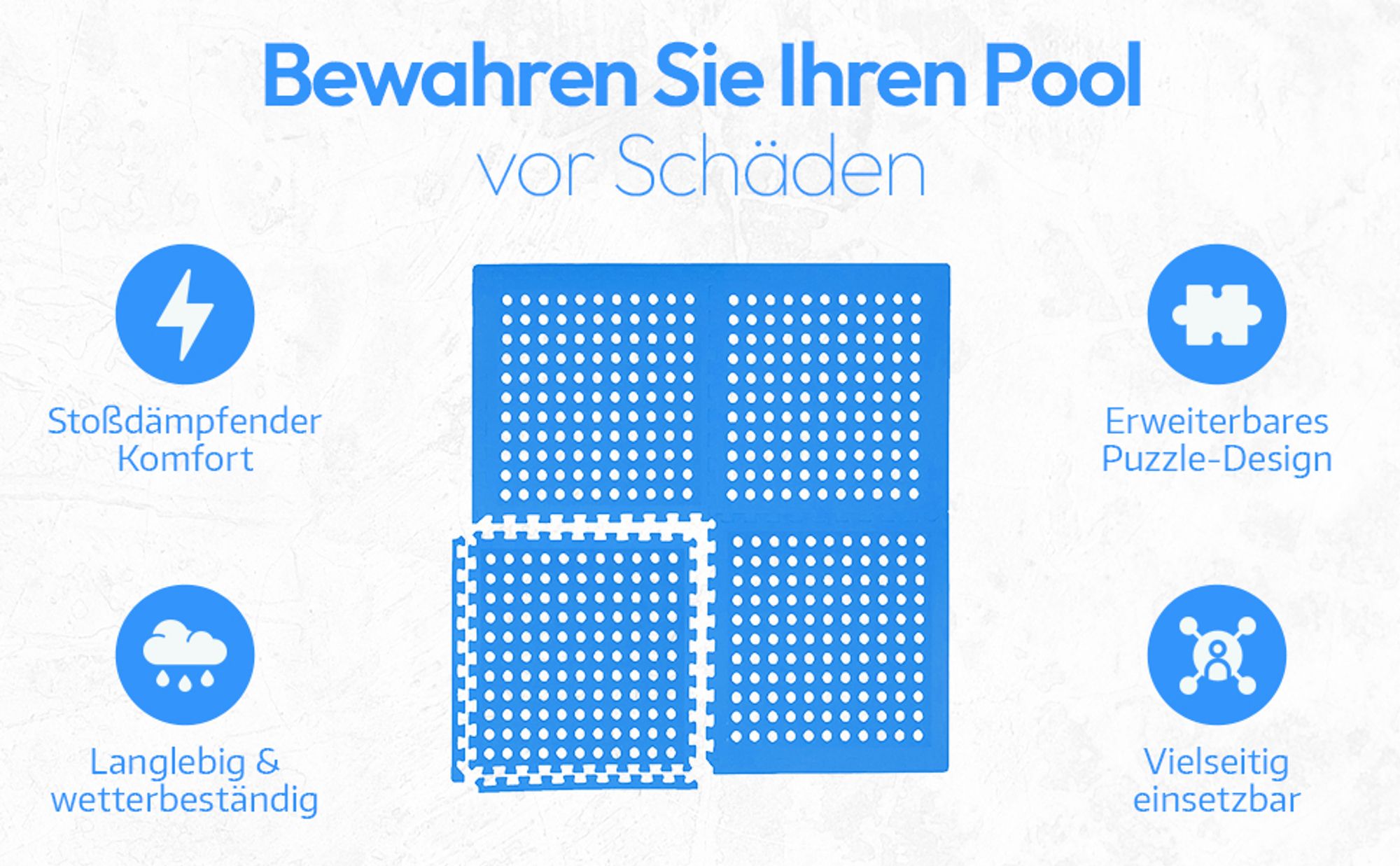 Meisterhome ® Pool Unterlegmatte Poolmatte Matte 9 Stück - 1 cm Dicke - 2.25 m² - Bodenschutzmatte für Pool - Planschbecken - Bodenfolie Bodenmatte Poolunterlage Bodenschutz Fitnessmatte blau