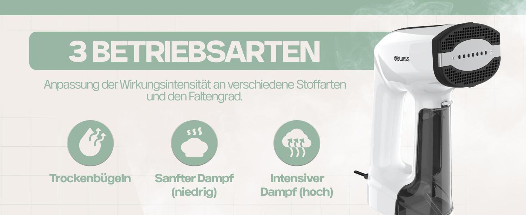 4Swiss VS026 DuoSteam Premium Dampfbürste Dampfglätter Steamer 1300 W Vakuumfunktion Reisebügeleisen Vertikal Horizontal Trockenbügeln 2in1 Anti-Kalk