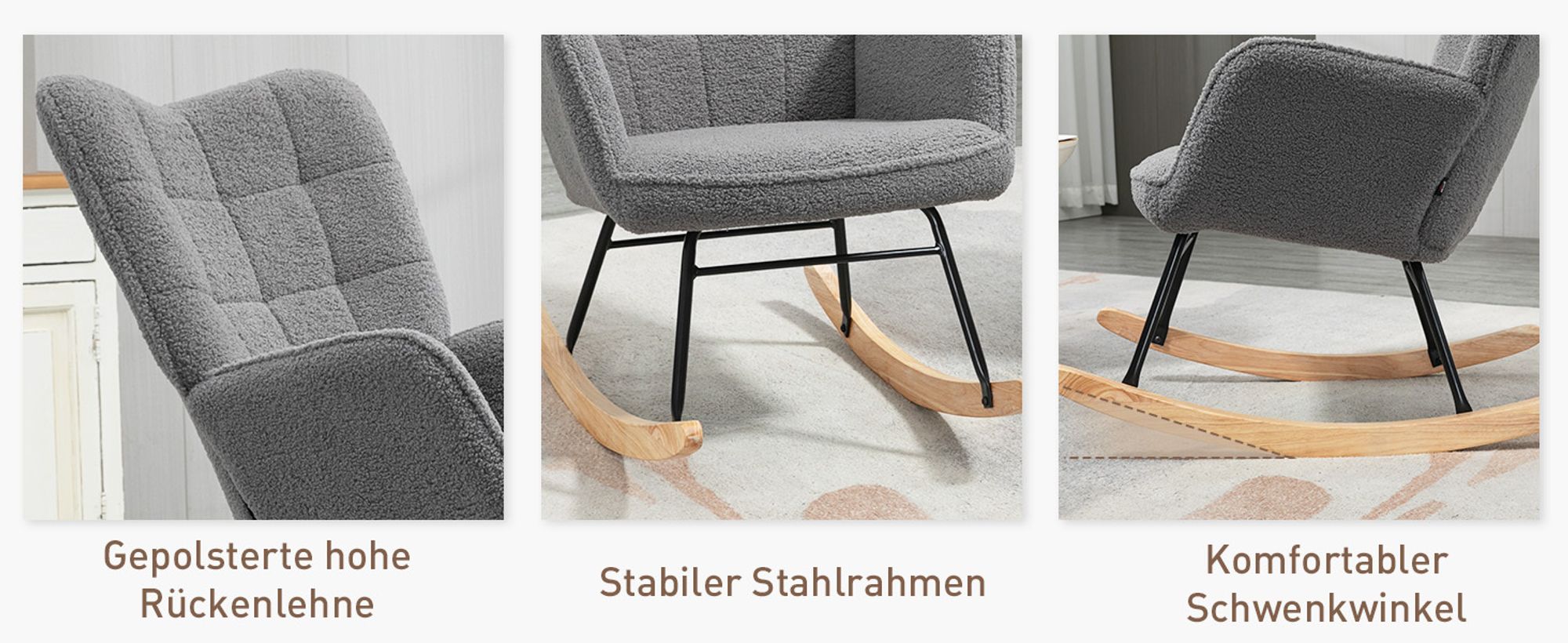 HOMCOM Schaukelstuhl Sessel Relaxsessel bis 120 kg, Polyester, Dunkelgrau