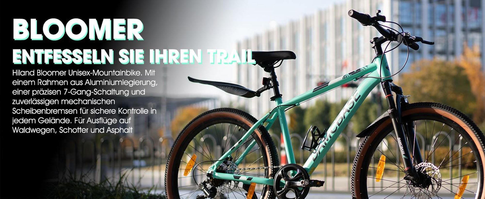 26 Zoll Mountainbike mit Aluminiumrahmen, ergonomischer Sattel für ermüdungsfreie Langstreckenfahrten, Shimano 7-Gang & mechanische Scheibenbremsen