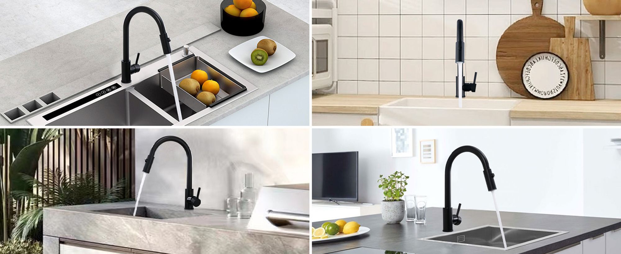Wasserhahn Küche Schwarz Hochdruck Küchenarmatur Ausziehbar 360° Drehbar, Mischbatterie Küche Wasserhahn Ausziehbar mit 2 Modus, Armatur Küche Schwarz Wasserhahn Edelstahl Hochdruck, Schwarz