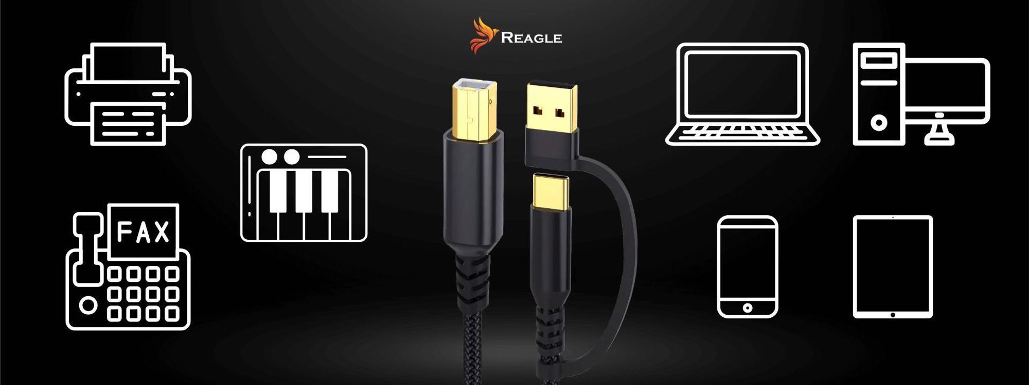 USB Drucker Kabel 2m 2in1 Stecker USB C und USB A auf USB B für Scanner Fax Plotter Kompatibel mit HP Canon Brother Epson Reagle Hochwertig