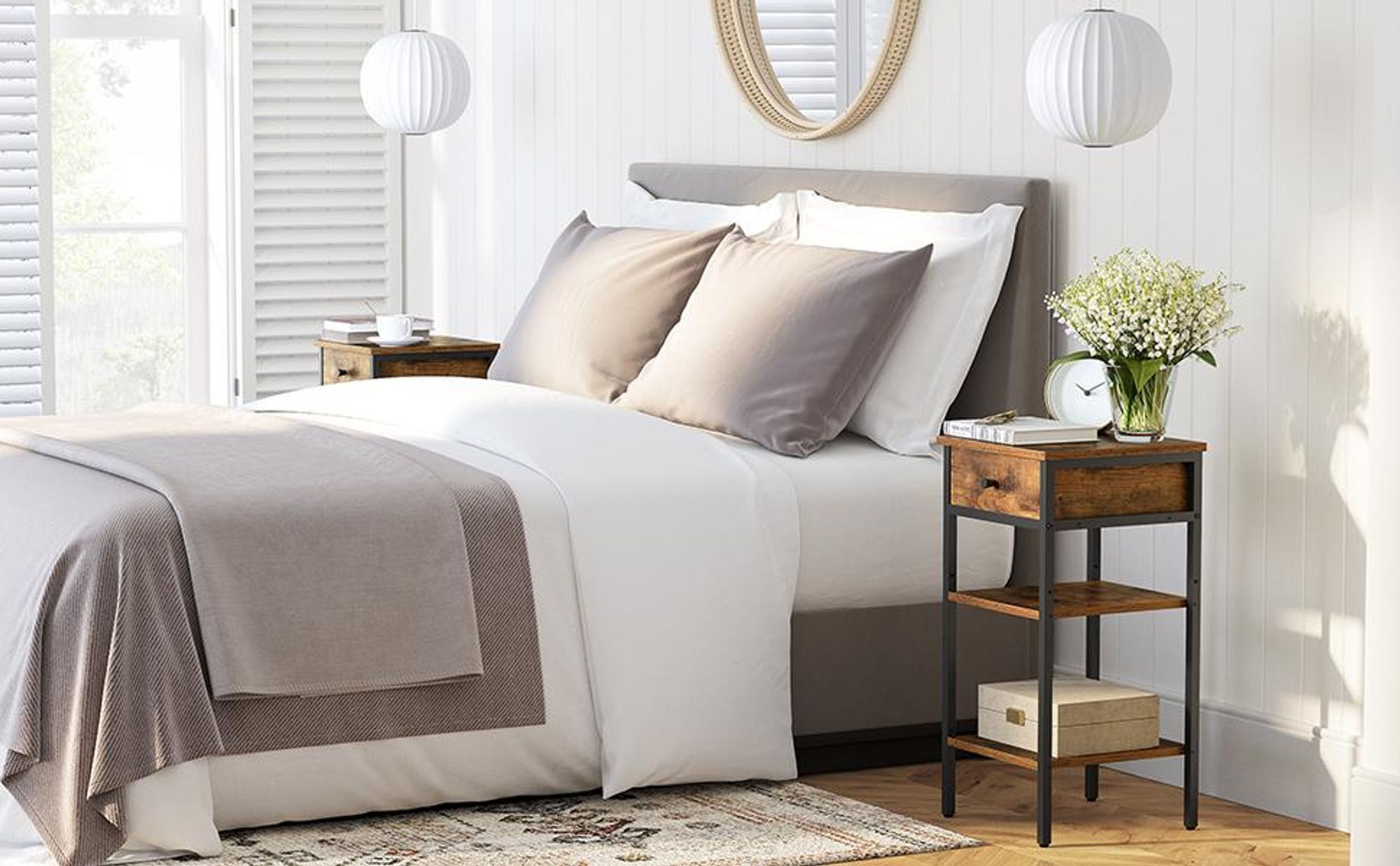 VASAGLE Nachttisch (1-St), mit Schublade, 2 Ablagen, Höhe 70 cm, braun-schwarz
