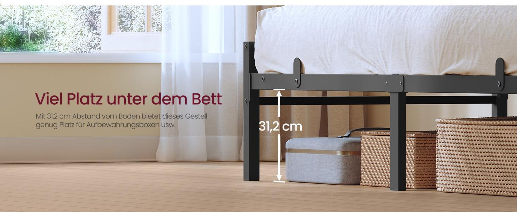 VASAGLE Bettgestell 160 x 200 cm mit Stauraum, Metallrahmen, Bett mit LED-Beleuchtung und Kopfteil, schwarz-braun