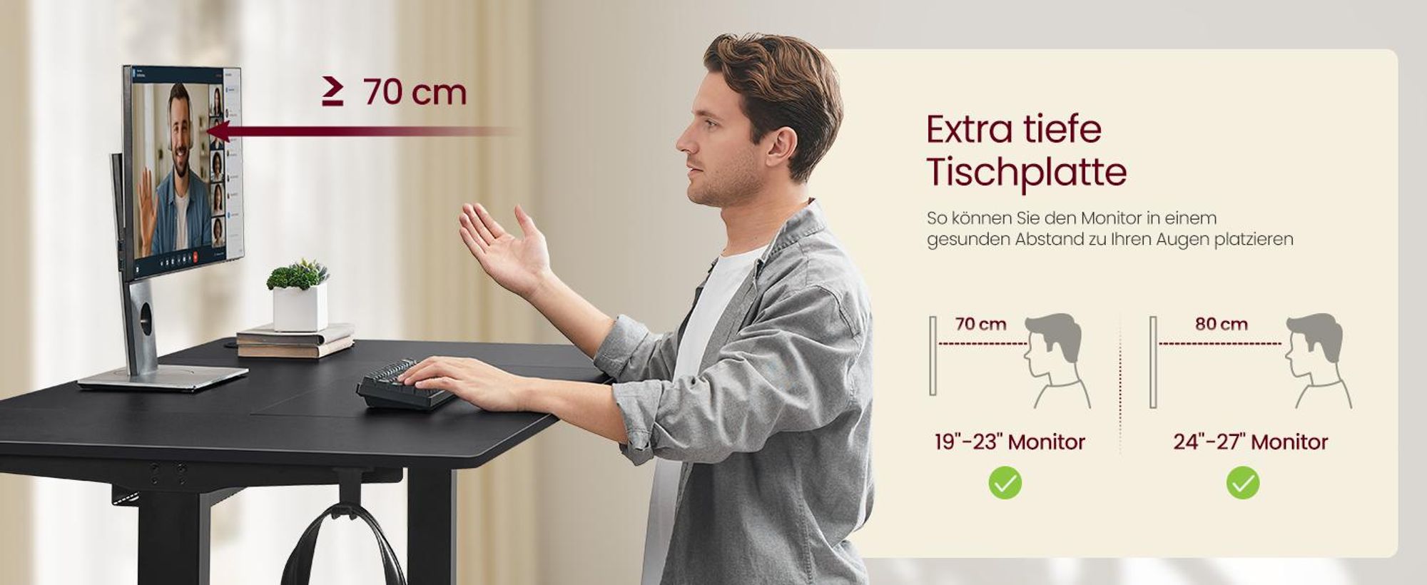 VASAGLE Höhenverstellbarer Schreibtisch, 160 cm, USB-C-Anschluss, Ablage für Steckdosenleiste, Erinnerung bei langem Sitzen, 3 Speichertasten