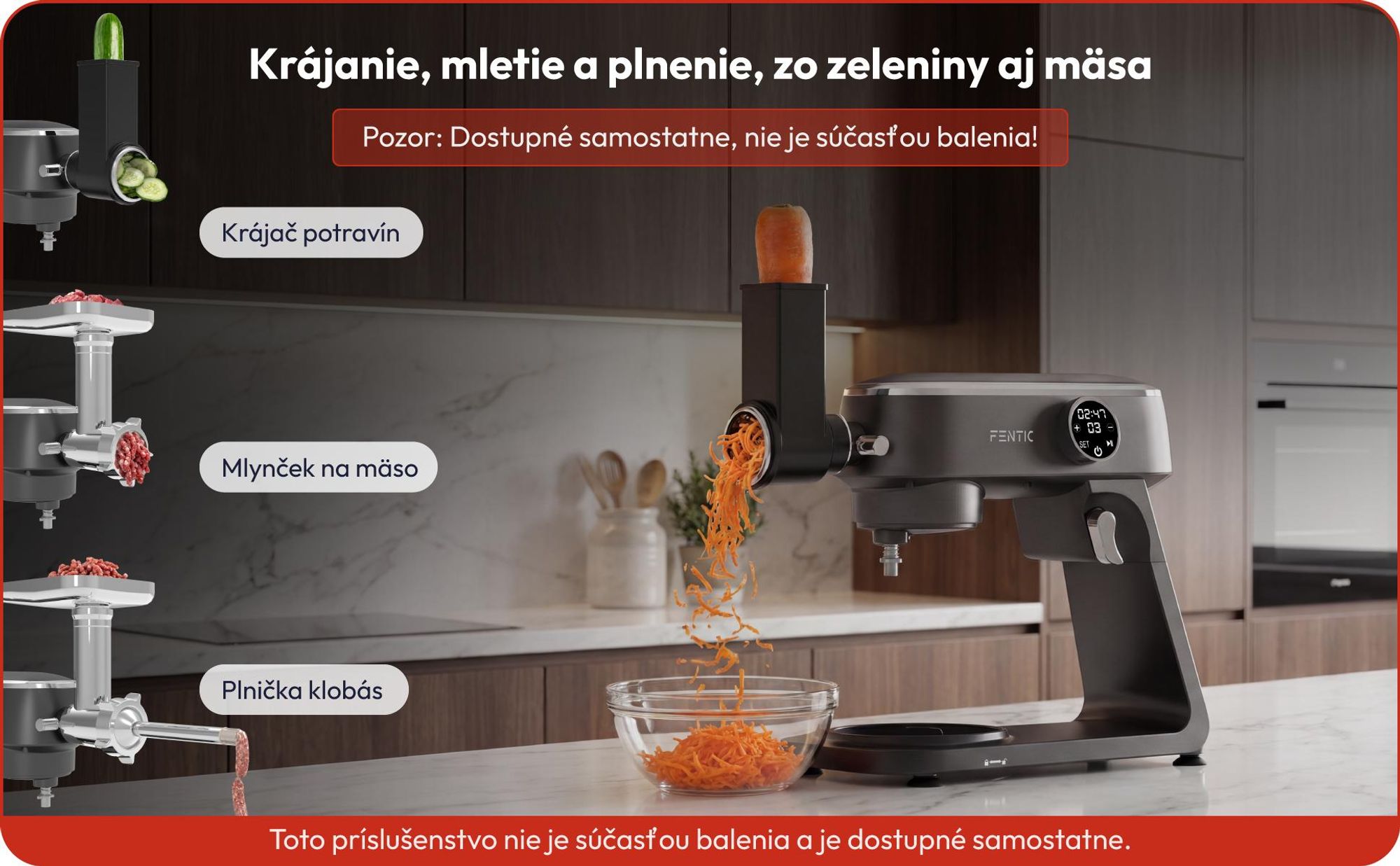Fentic Kuchynský robot 1800W, 7L nerezová misa, Hnetač na cesto na chlieb a pizzu, Planetárny pohyb, 10 rýchlostí časovač & ochrana proti striekancom
