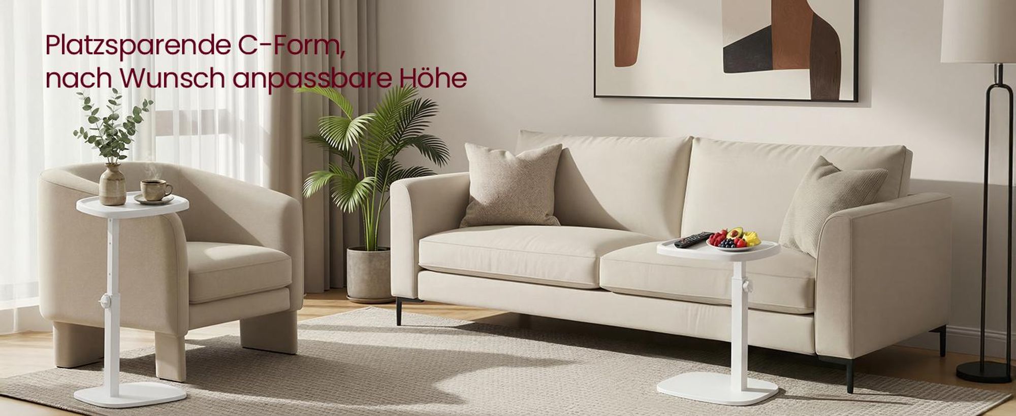 VASAGLE Sofatisch höhenverstellbar, C-Form Beistelltisch, Couchtisch für Wohnzimmer, 30 x 40 x 69 cm, weiß