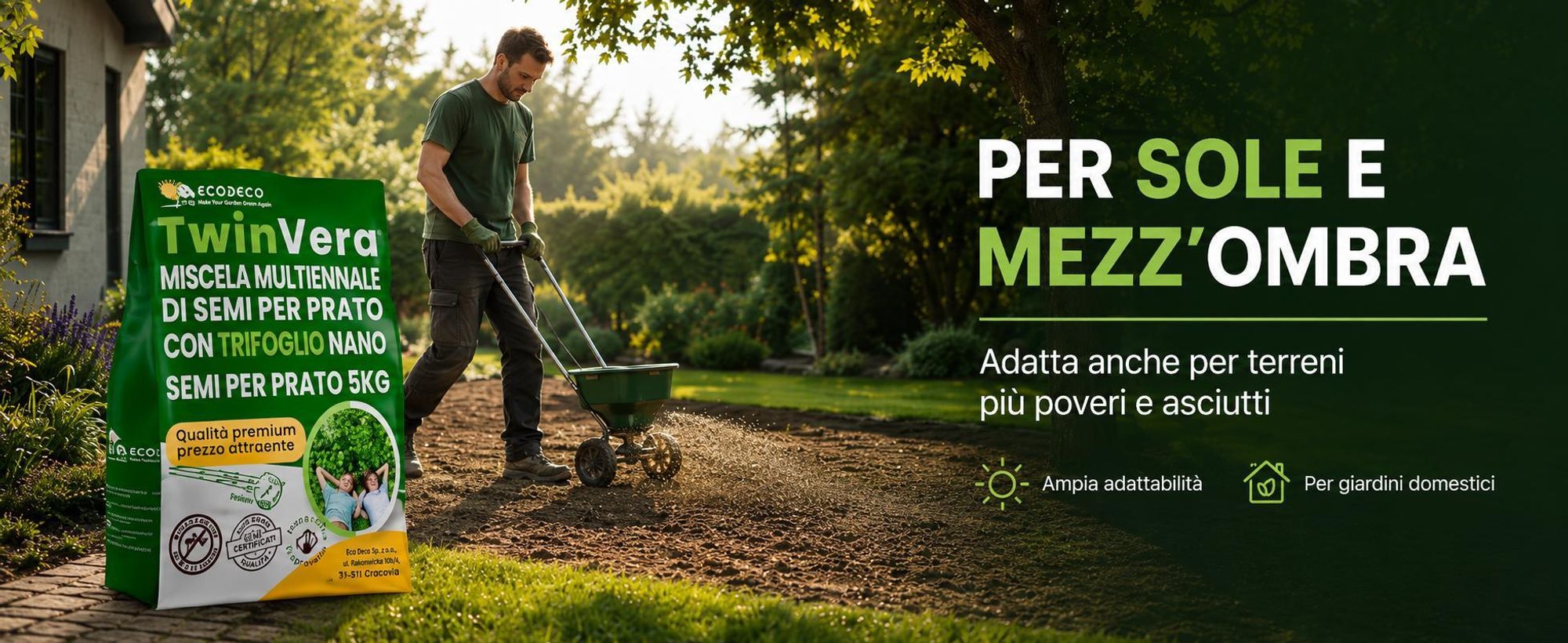 EcoDeco semi per prato, miscela con microtrifoglio, semi prato 5 kg, per prato ornamentale e giardino domestico
