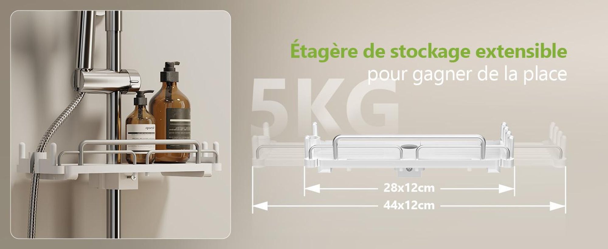 S'AFIELINA Colonne de douche sans robinetterie Système de douche avec 3 jets Douche à main et douche de tête Etagère escamotable Réglable en hauteur
