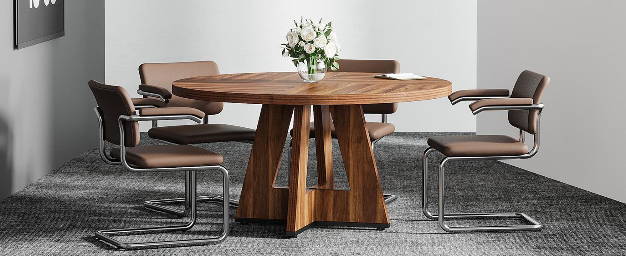 Tribesigns Farmhouse Esstisch, 120 cm Runder Esstisch für 4, Runder Esstisch für Zuhause Esszimmer Wohnzimmer (Braun)