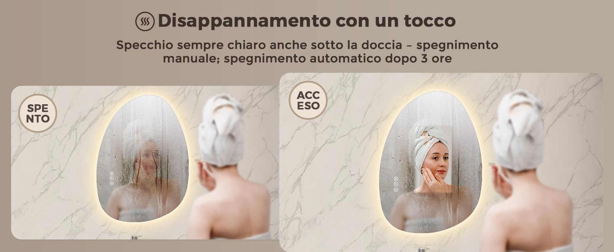 S'AFIELINA specchio da bagno con illuminazione 60×45 cm Specchio da parete con interruttore a LED 3 colori di luce e dimmerabile, funzione antiappannamento e memoria