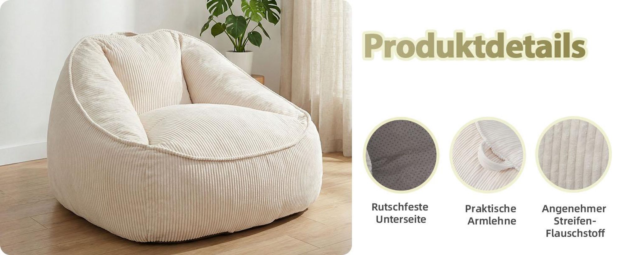 Giant Bean Bag Sitzsack für Erwachsene mit Schaumstofffüllung, birnenförmig