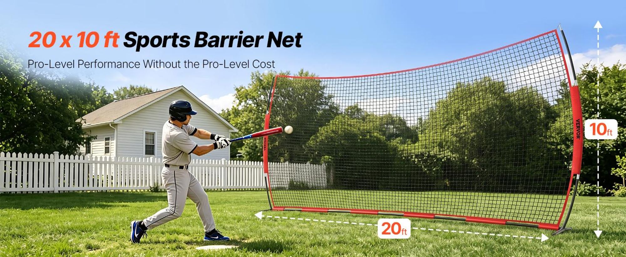 VEVOR Backstop-Netz, 620 x 140 cm Ballsport-Absperrnetz, Übungsausrüstung mit Tragetasche, Schutzschirm für Baseball, Softball, Lacrosse, Fußball