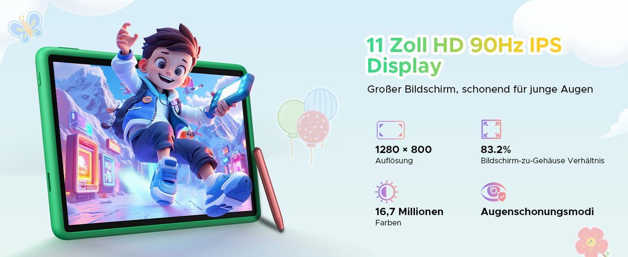 DOOGEE U11Kids 11" Tablet, Android 16,Gemini AI, 24(4+20)GB+128GB/2TB TF, 90Hz,8580mAh,WiFi Tablet für Kind mit Kindgerechte Hülle und Stift