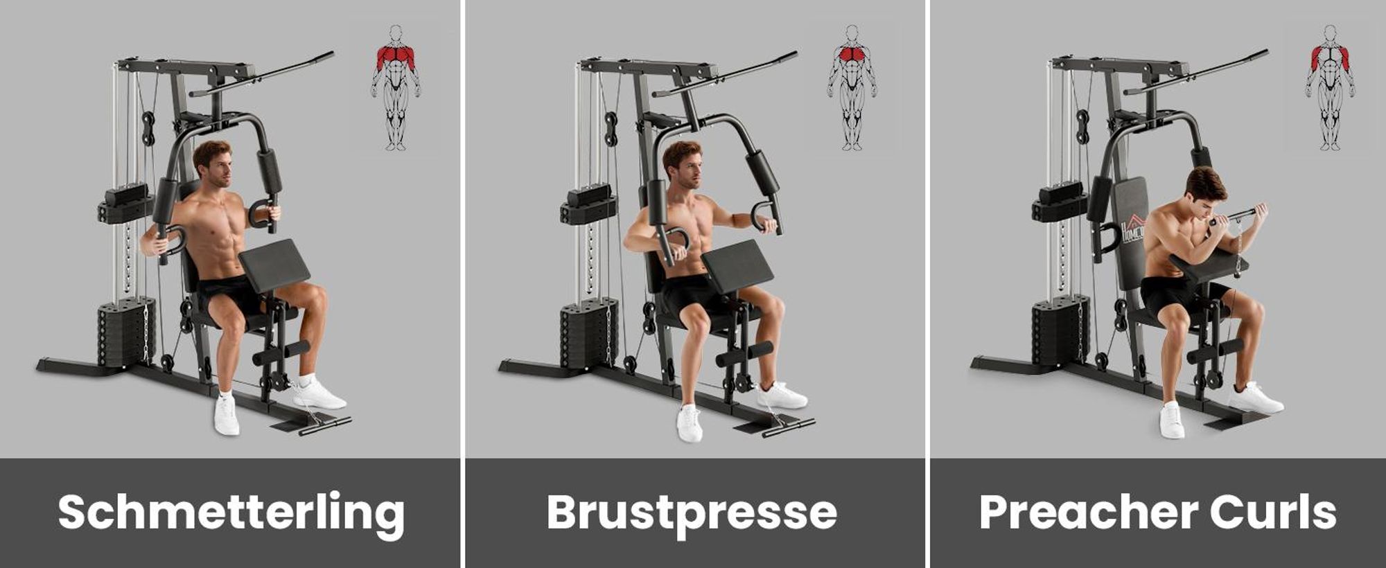HOMCOM Kraftstation Multistation Set Krafttraining mit 45 kg Gewichte Schwarz