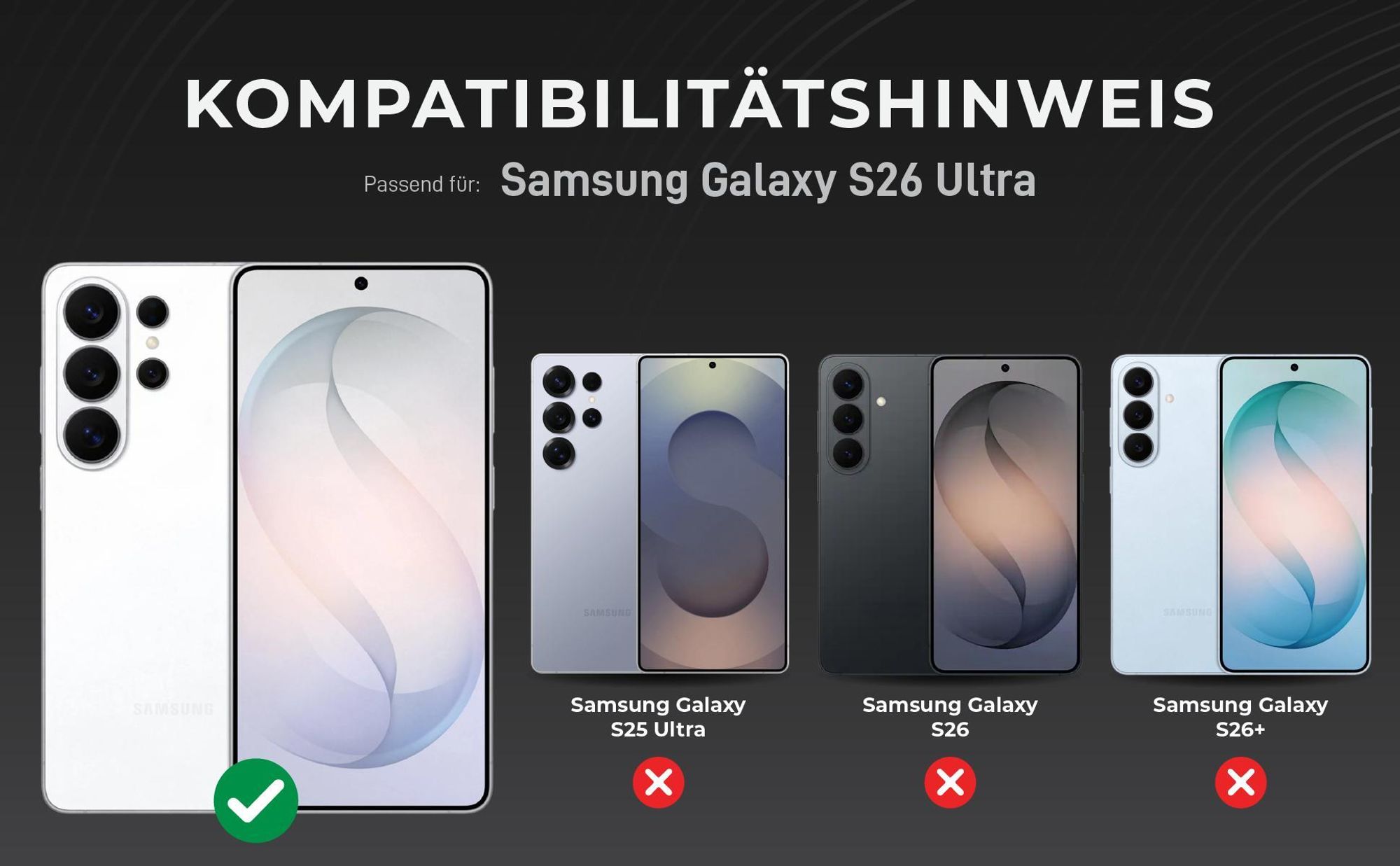 Kompatibilitätshinweise Kameraglas für Samsung Galaxy S26 Ultra