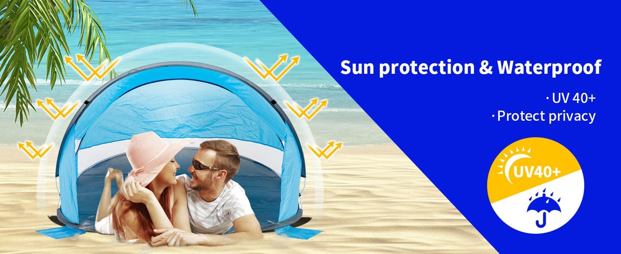 Duhome beach shell pop up beach tent počasí a ochrana soukromí hod stan přenosný UV40+ pavilon 3 osoby pro kempování piknik, světle modrý
