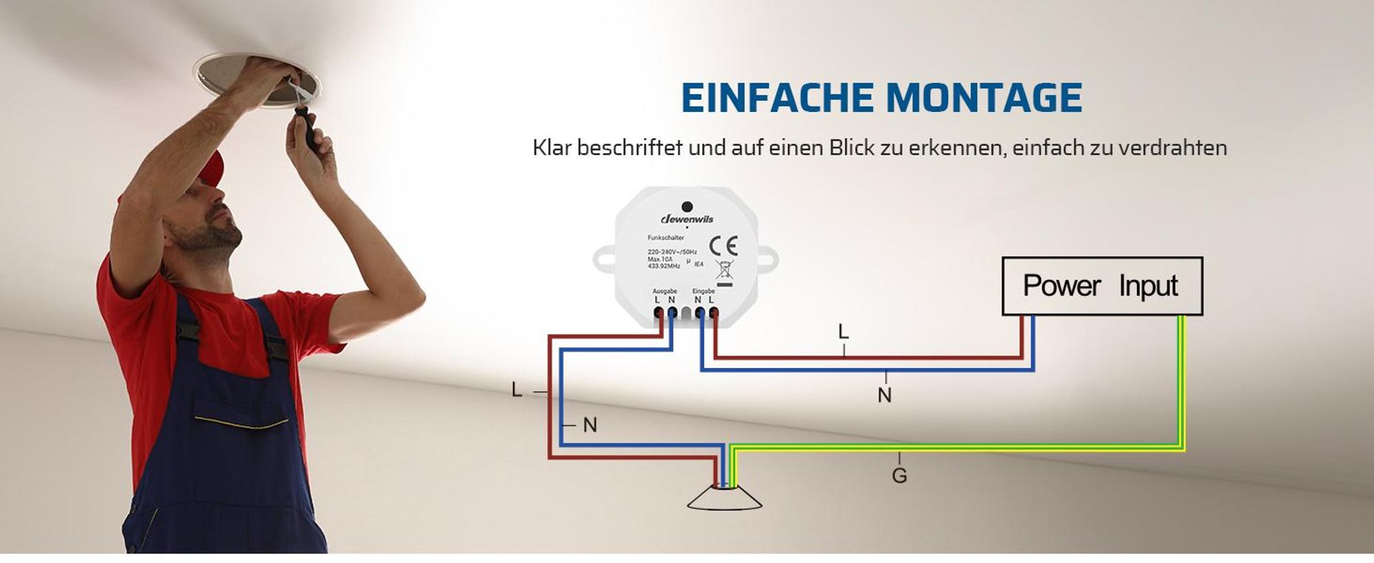 DEWENWILS Funkschalter, Drahtlos Wandschalter, Lichtschalter, Funk Wandsender 2300W