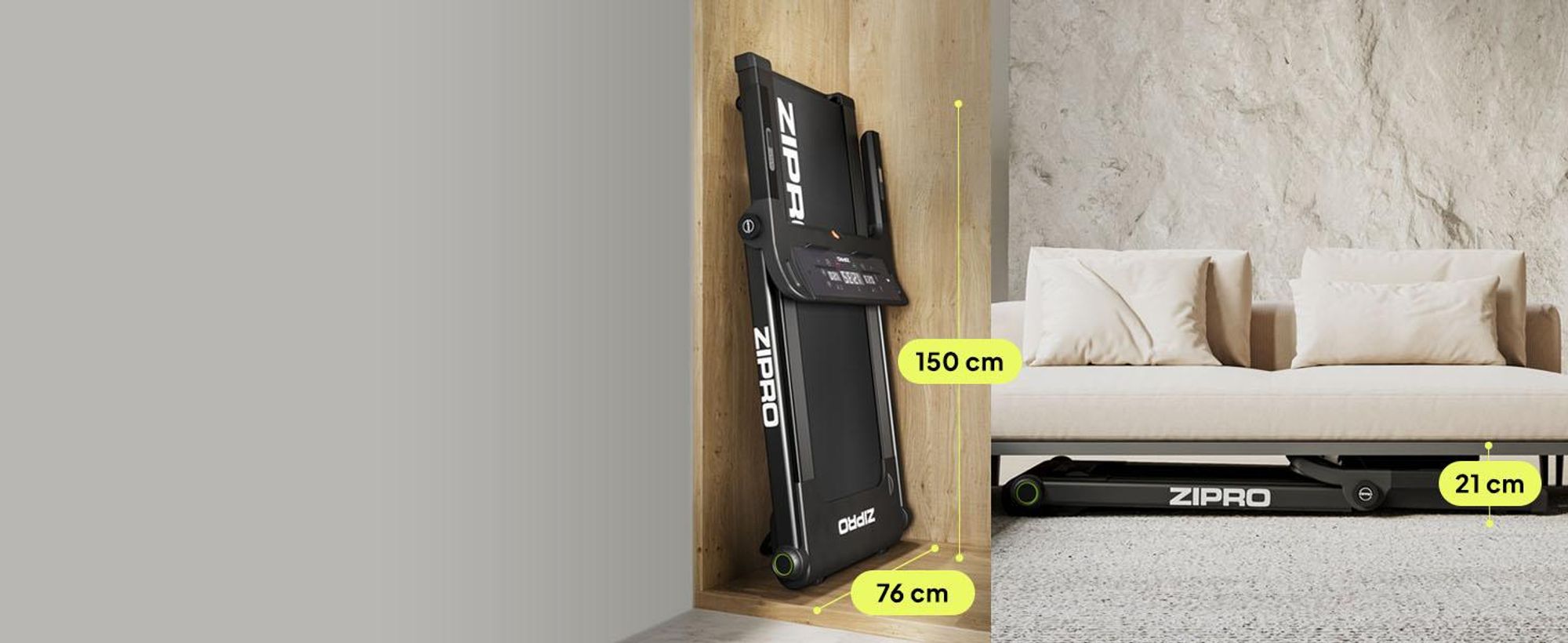 Składana bieżnia Zipro Pacto – elektryczna bieżnia fitness Ultra Flat do przechowywania pod łóżkiem Kompatybilna z aplikacją (Kinomap/FitShow) i ekranem dotykowym LED