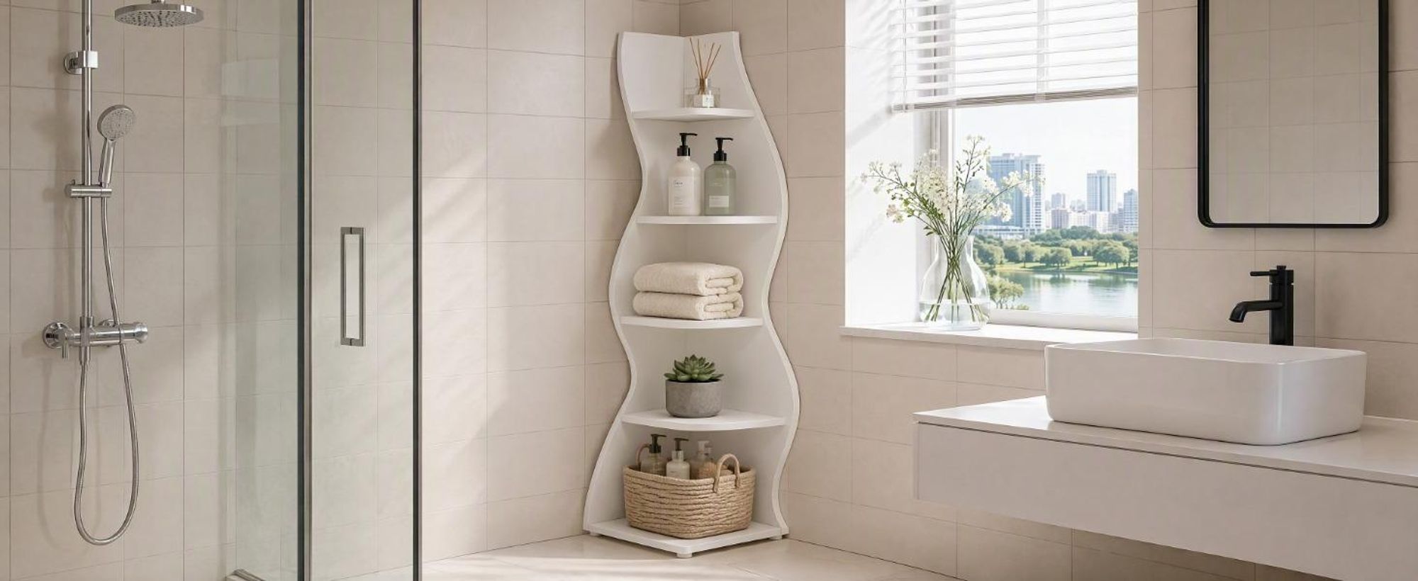 Tribesigns Scaffale ad angolo, altezza 183 cm, scaffale portaoggetti, libreria, porta piante, mobile organizzatore, 5 livelli, moderno, per casa, ufficio, soggiorno, bianco