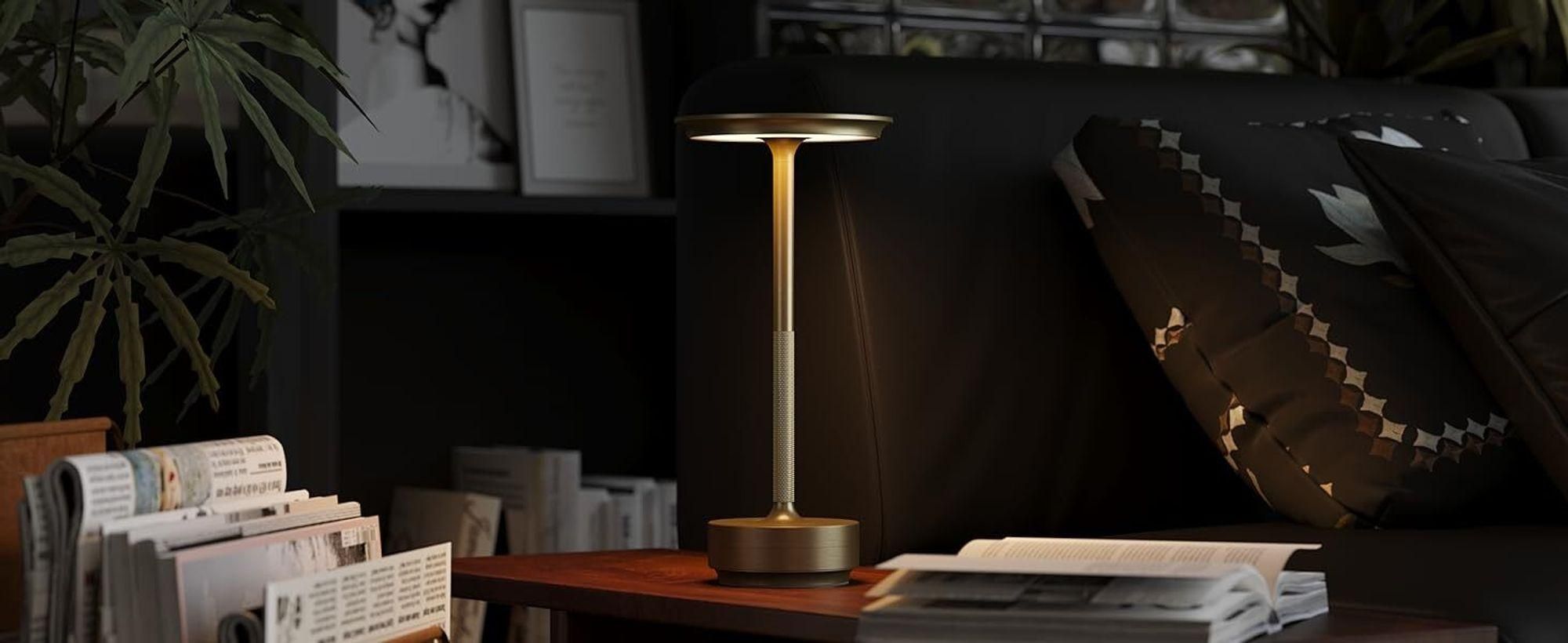 6er Set Kabellose Dimmbare LED Akku Tischleuchten, Touch Tischlampen, 3 Lichtfarben, Nachttischlampen für Wohnzimmer Schlafzimmer, Gold