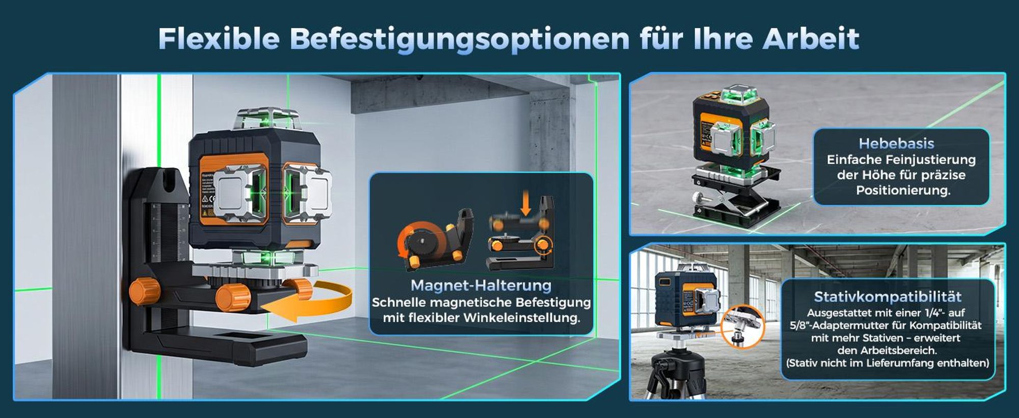 CIGMAN CMG16 Kreuzlinienlaser 4 x 360 Grad – App Steuerung, Grün, IP54