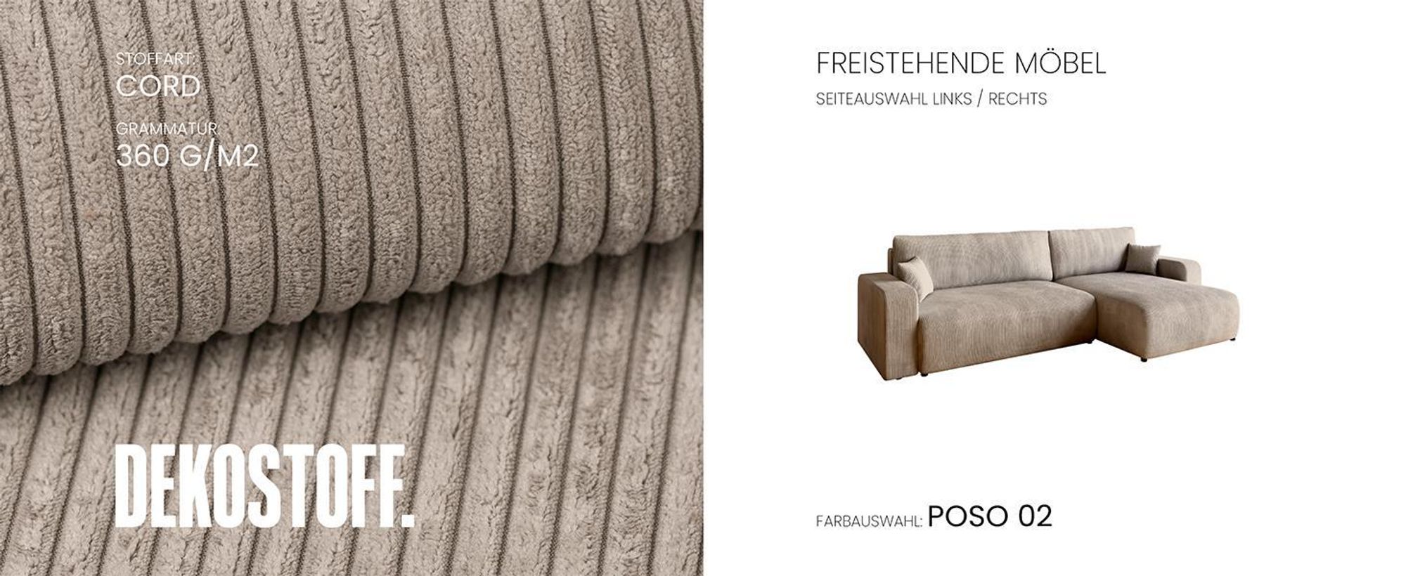 BroMARKT Ecksofa PUMI XL Schlaffunktion Bettkasten L-Form 125x230 cm Vanilla