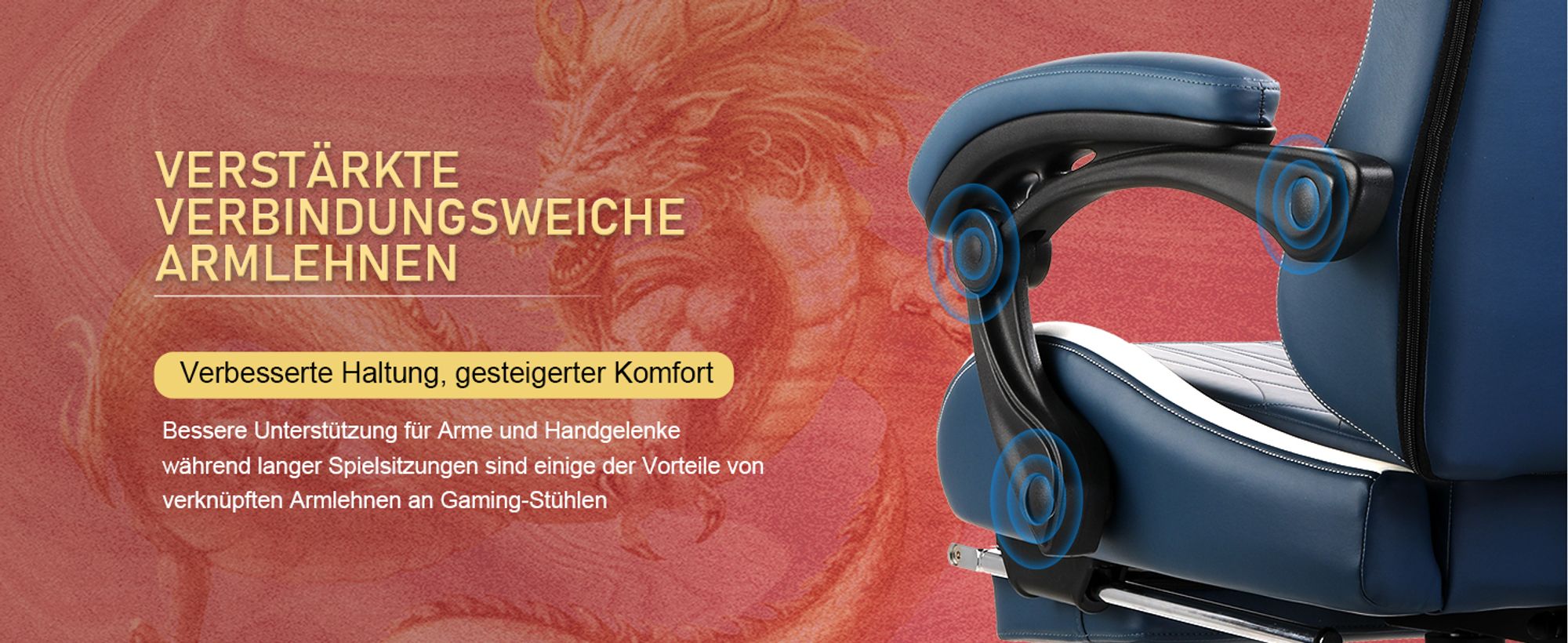 GTPLAYER Gaming Stuhl Gamer Stuhl mit Bluetooth-Lautsprechern und Fußstütze, Dragon Series Bürostuhl, Ergonomischer Drehsessel, Computerstuhl blau