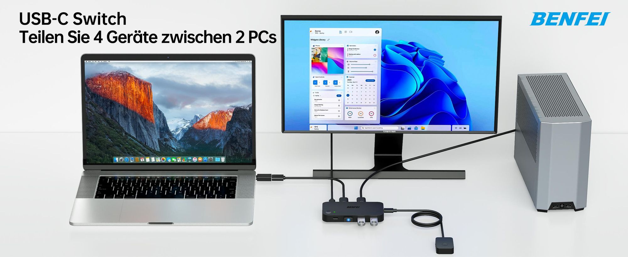 BENFEI KVM-Switches USB 3.0 Switch 2 Computer 4 USB Geräte Teiler