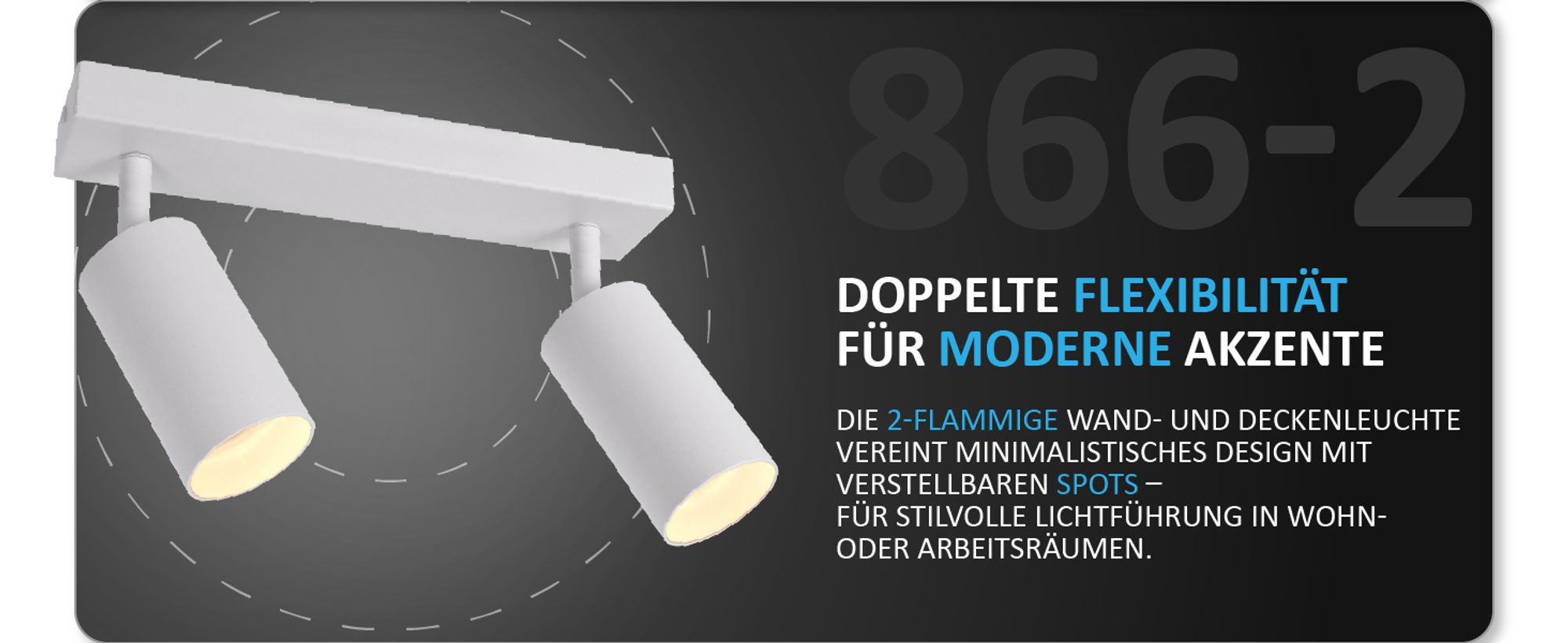 Deckenleuchte schwenkbar weiß Deckenstrahler Wandleuchte 2x GU10 Fassung ProSpot 866-2