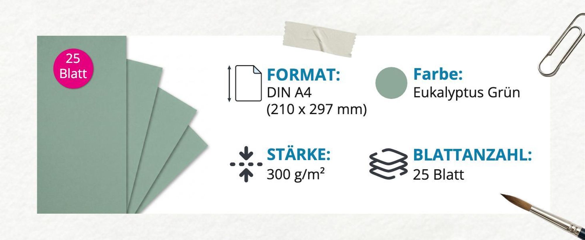 itenga Fotokarton - A4 300 g/qm Eukalyptus grün 25 Blatt