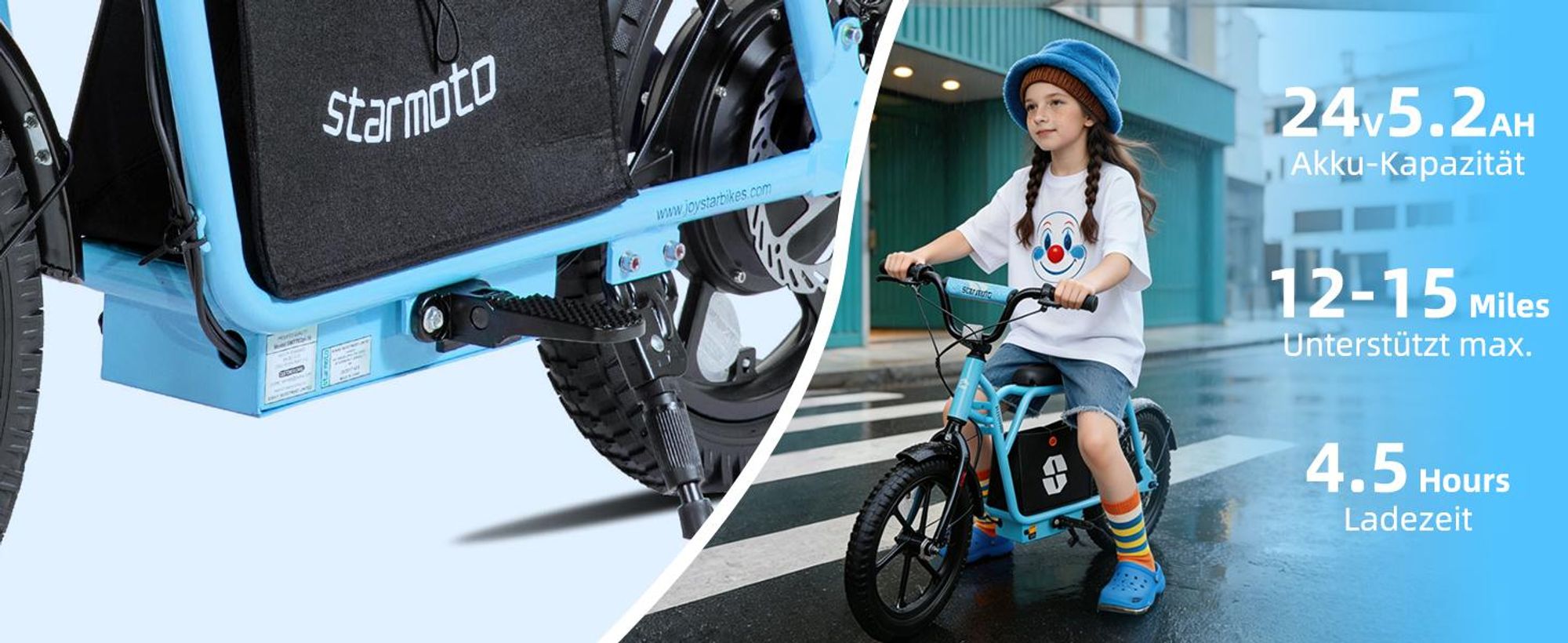 Kinder-Elektromotorrad 16 Zoll 250 Watt Elektro-Kinderroller Kinder-E-Scooter Elektro Kindermotorrad Elektro-Laufrad für Kinder 6–10 Jahre in 6 Farben