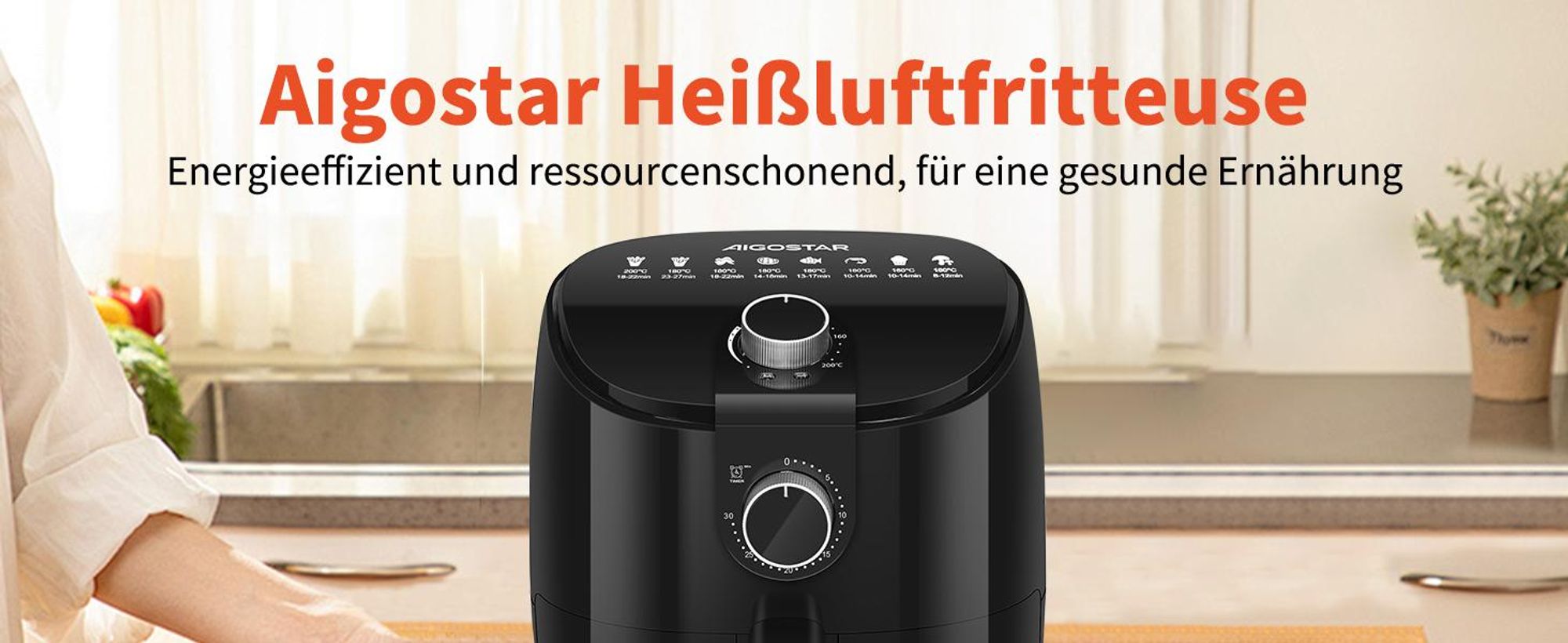 Aigostar - 4L Heißluftfritteuse mit 1500 W und schneller Luftzirkulation, Airfryer für den Hausgebrauch , 30-Minuten-Timer, einstellbare Temperatur