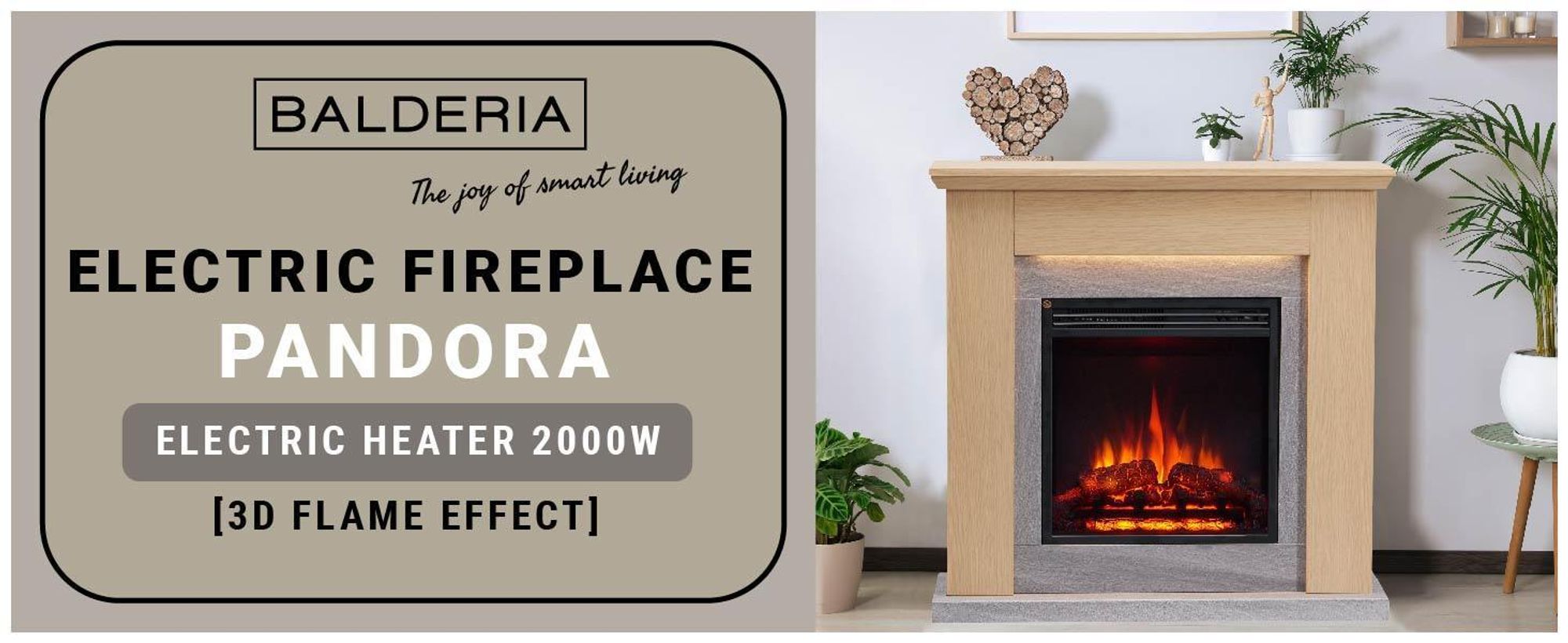 Elektrický krb BALDERIA Pandora – stojací krb, 2000 W – světle hnědý