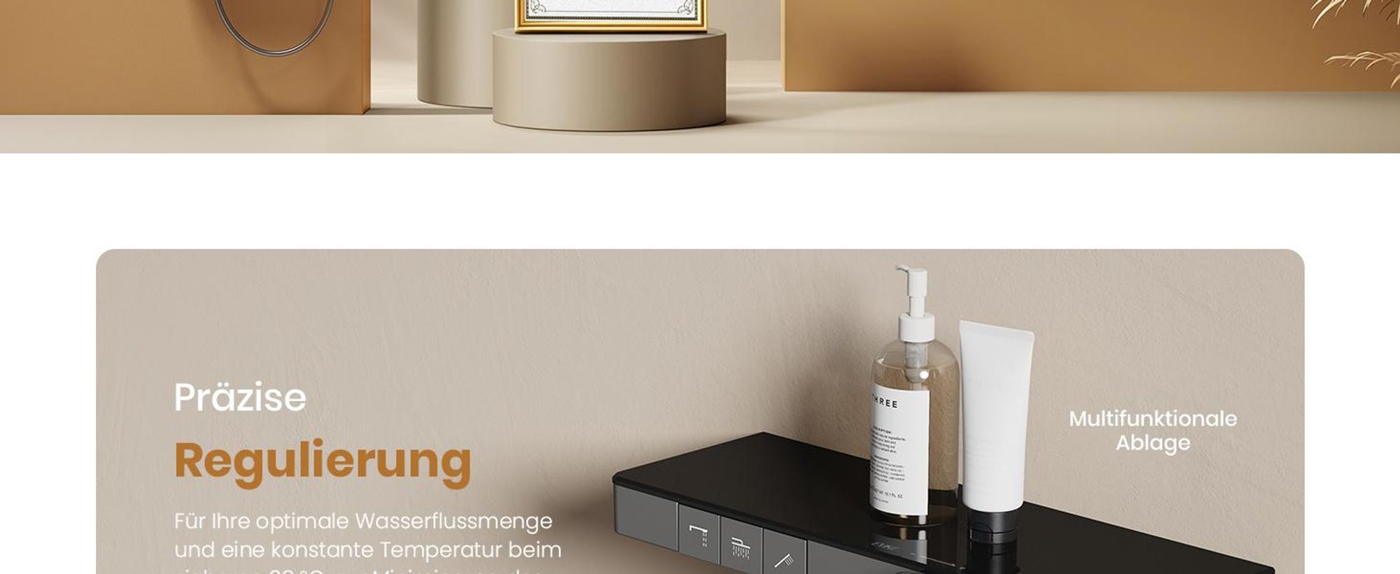 EMKE Duschsystem mit Thermostat prämiertes Design Duschsäule Matt Anthrazit 360×240mm eckiger Regendusche, Wassermengenregler, Badewannenauslauf F29