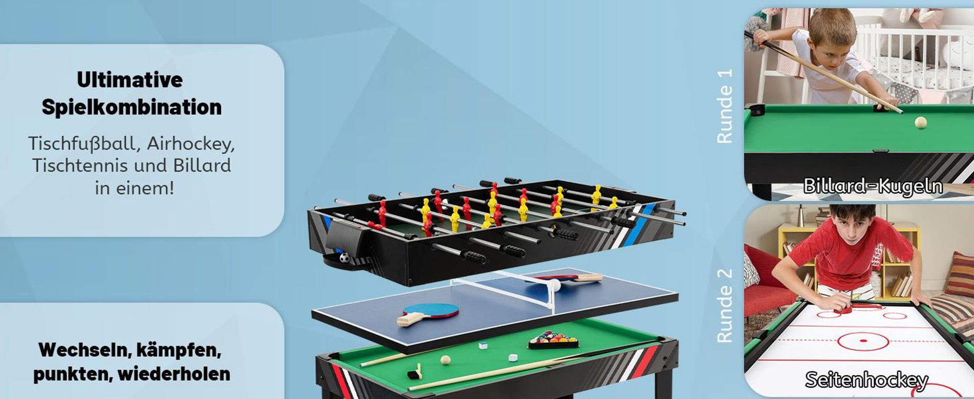 COSTWAY 125x97x83cm Tischkicker, Multifunktionstisch mit Tischfußball, Billard, Tischtennis&Hockey, Kombi-Spieltisch-Set für Kinder&Erwachsene Schwarz