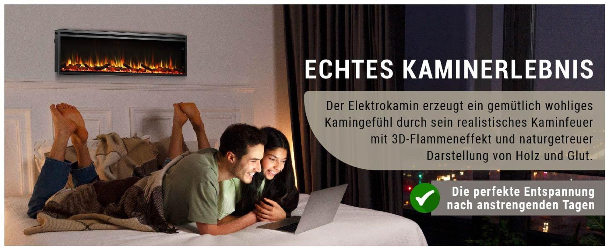 BALDERIA Elektrokamin Atalanta 72" | Einbaukamin, LED 3D-Flammeneffekt, LED-Ambientebeleuchtung, Heizung 1500W, App, Knistereffekt, Timer, Thermostat, Offene-Fenster-Erkennung, Fernbedienung | Schwarz