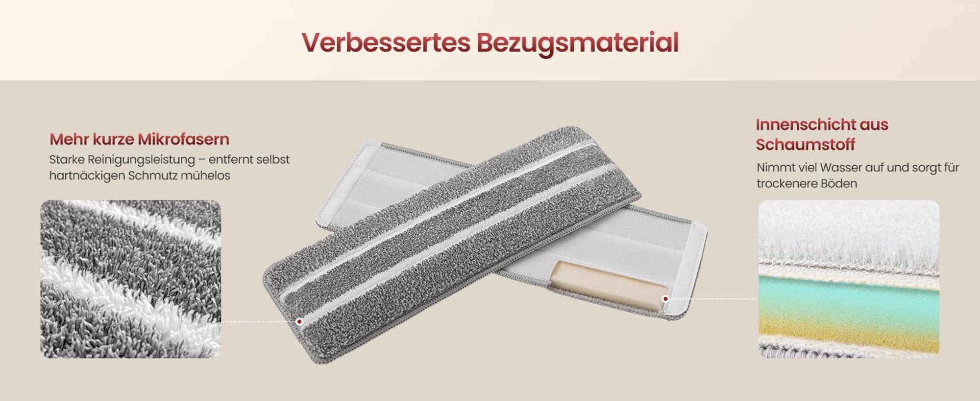 SONGMICS Wischmopp-Set mit Eimer, Bodenwischer, Frisch- und Schmutzwassertrennung, drehbarer Wischkopf, 3 Bezüge, grau-rot