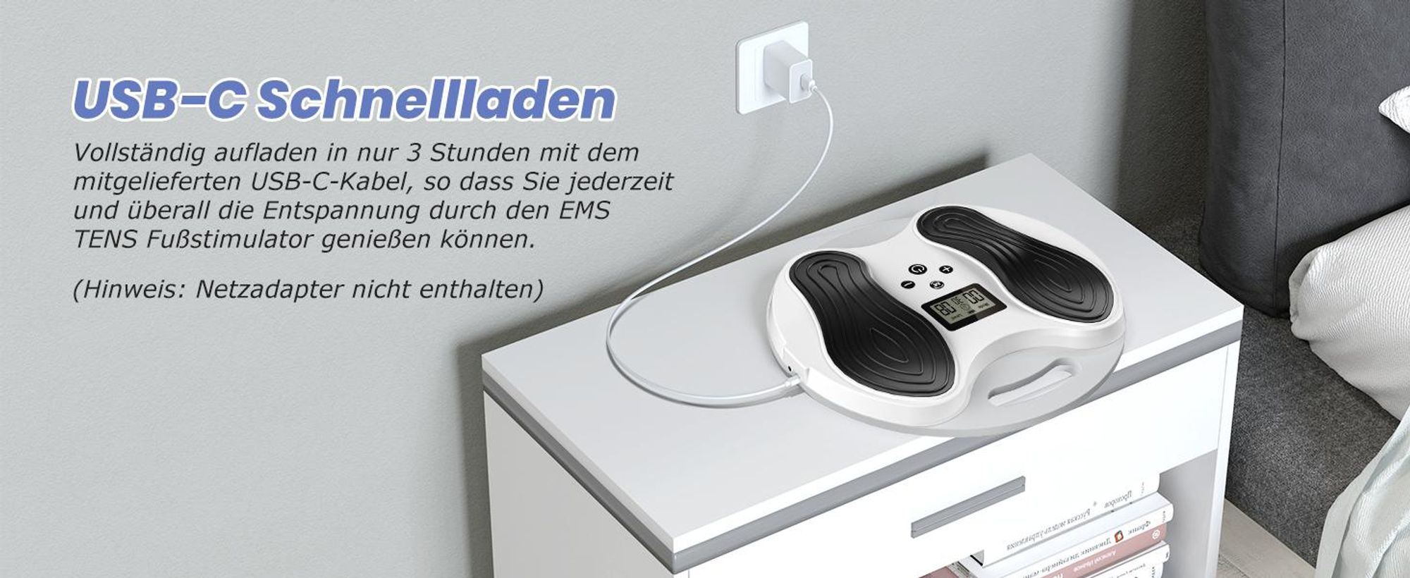 EMS Durchblutungsstimulator Fußmassagegerät | Reizstromgerät gegen Neuropathie & Schwellungen | Inkl. 4 TENS-Pads für Füße & Beine