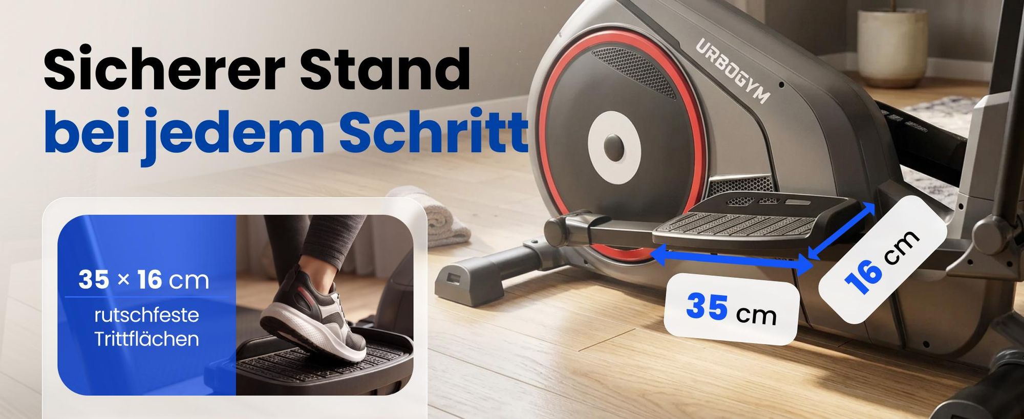 URBOGYM THOR Crosstrainer – 7-kg-Schwungrad, 8 Widerstandsstufen, bis 150 kg