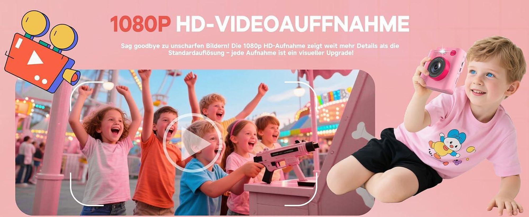 Sofortbildkamera, Kinderkamera, 1080P HD Digitalkamera, Kamera Kinder Sofortdruck mit 32GB Karte & 3 Rollen DruckerPapier